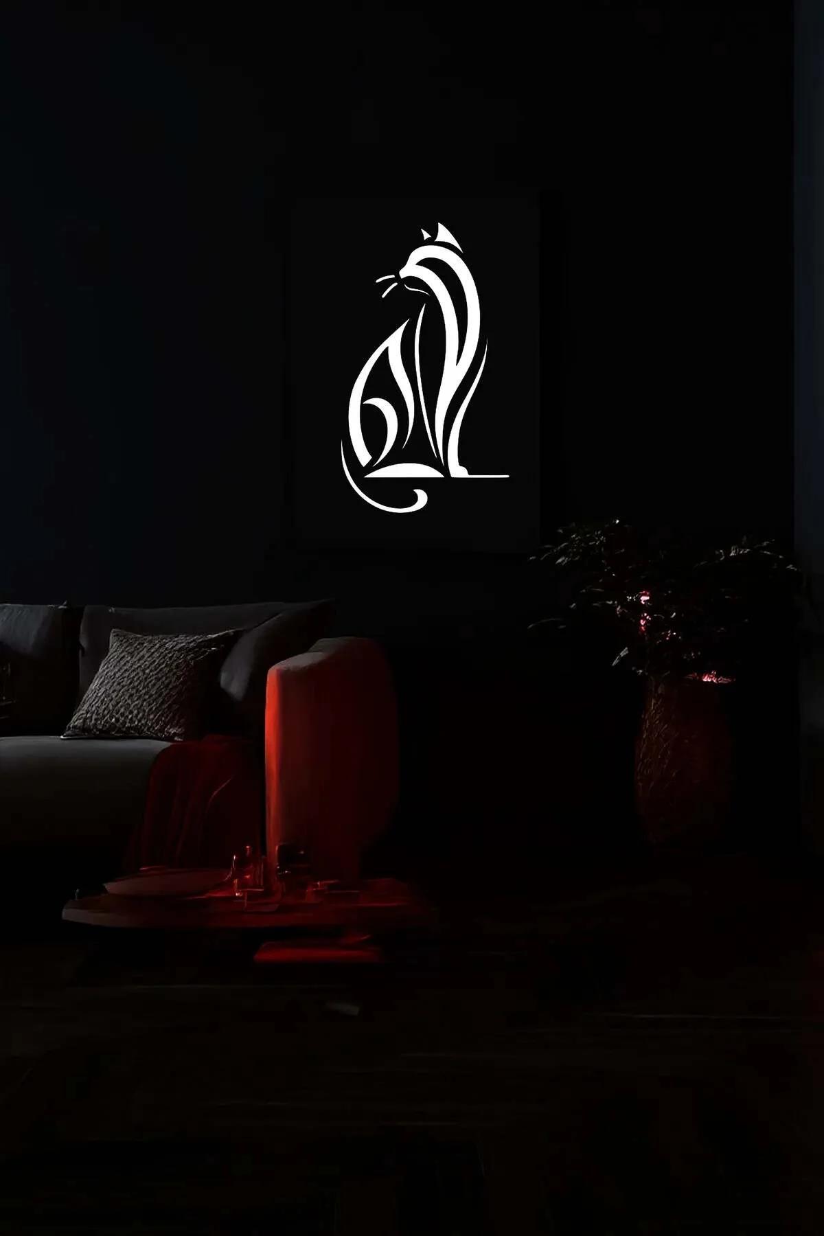 Reflective Cat Silhouette Art on Faux Leather Canvas