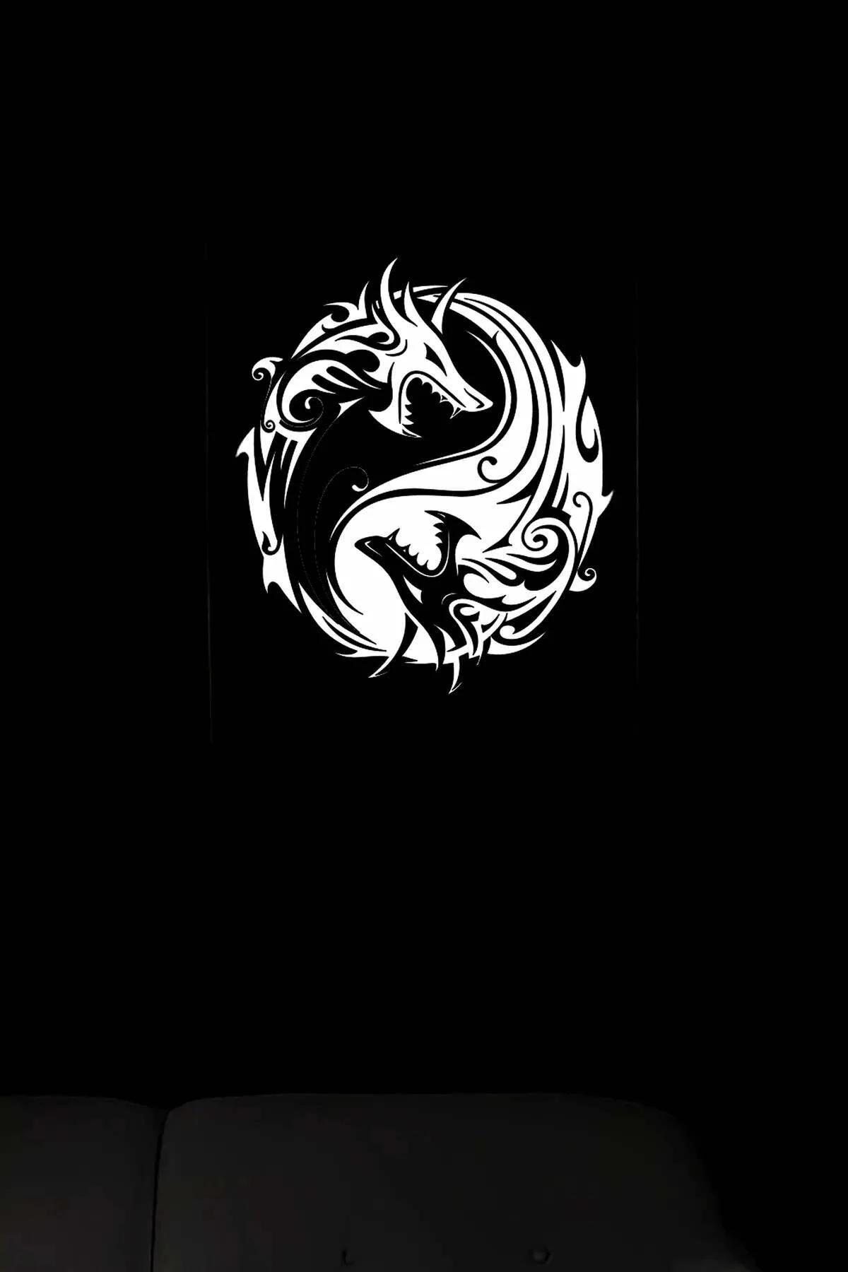 Reflective Dragon Yin Yang Symbol Wall Art