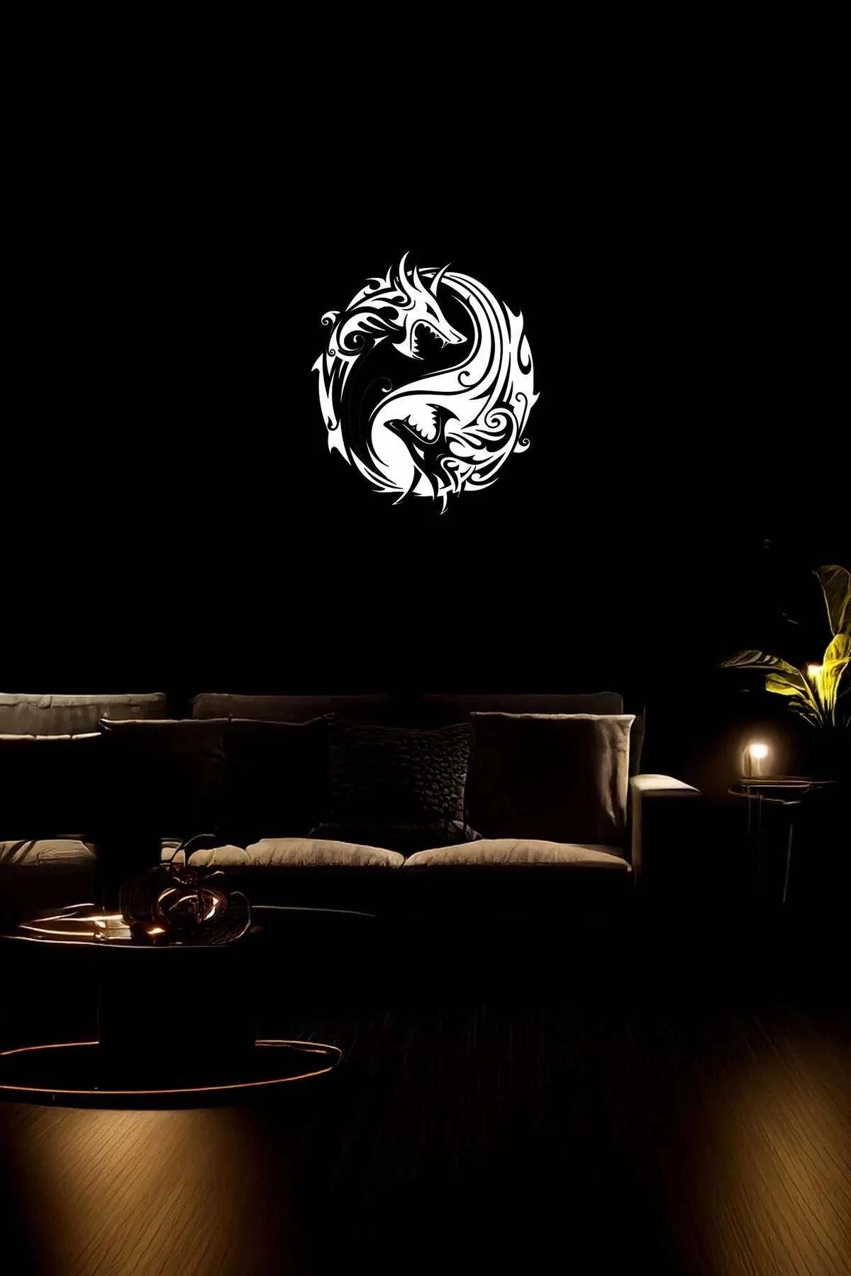 Reflective Dragon Yin Yang Symbol Wall Art