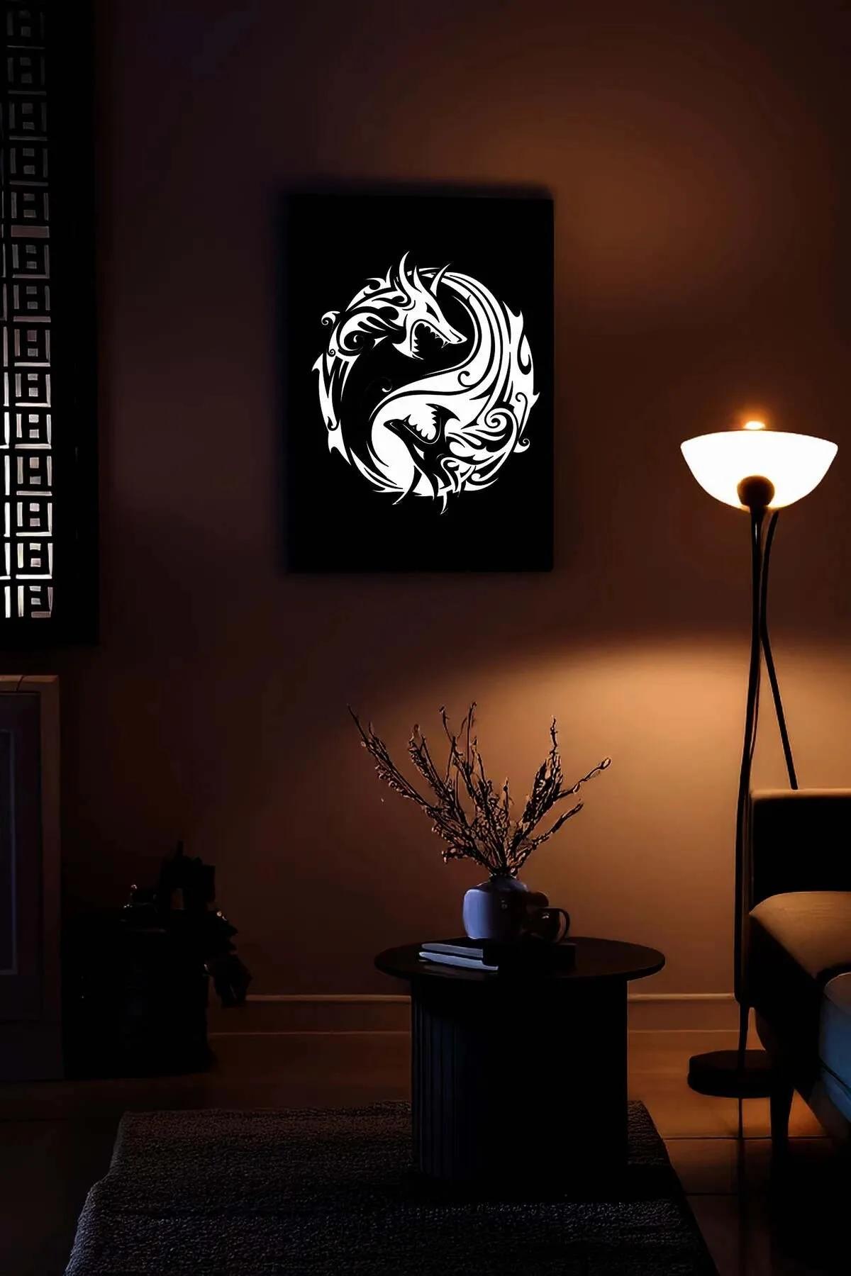 Reflective Dragon Yin Yang Symbol Wall Art
