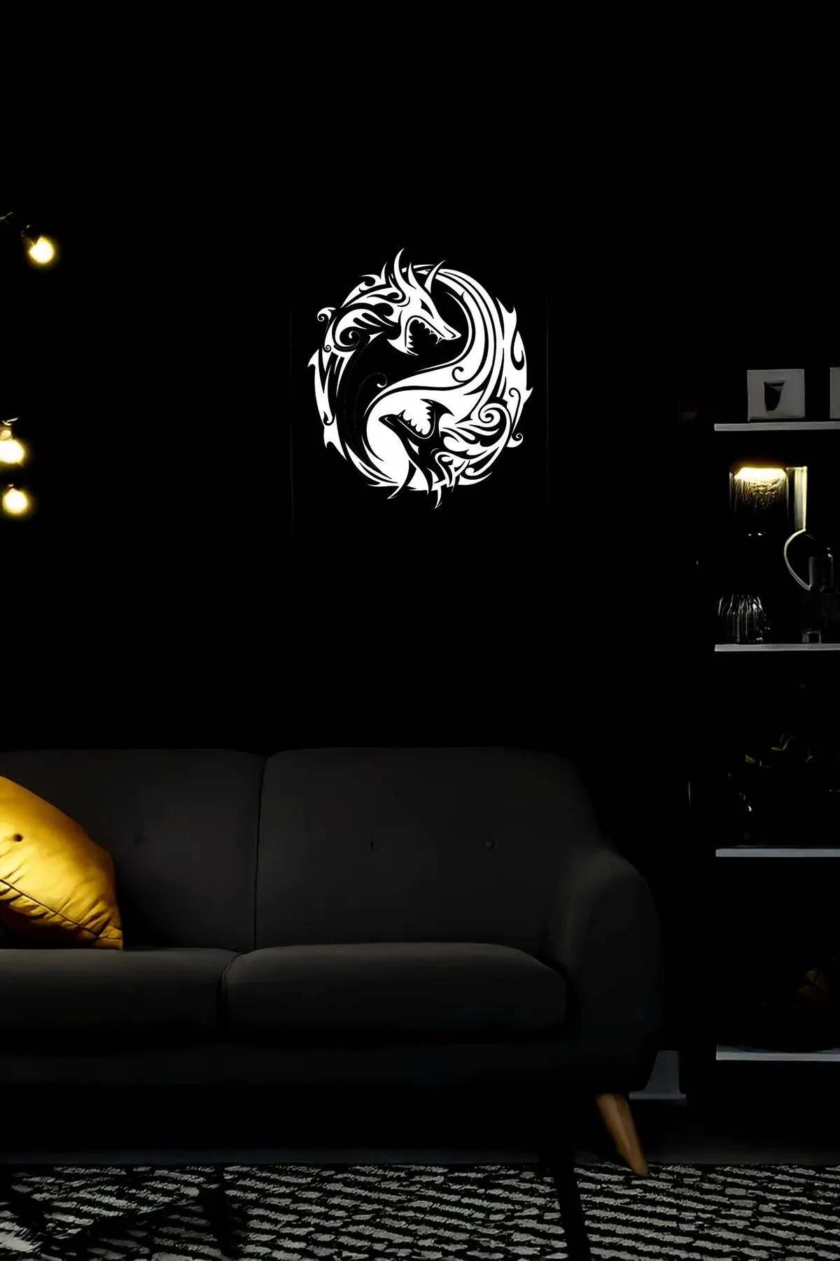 Reflective Dragon Yin Yang Symbol Wall Art