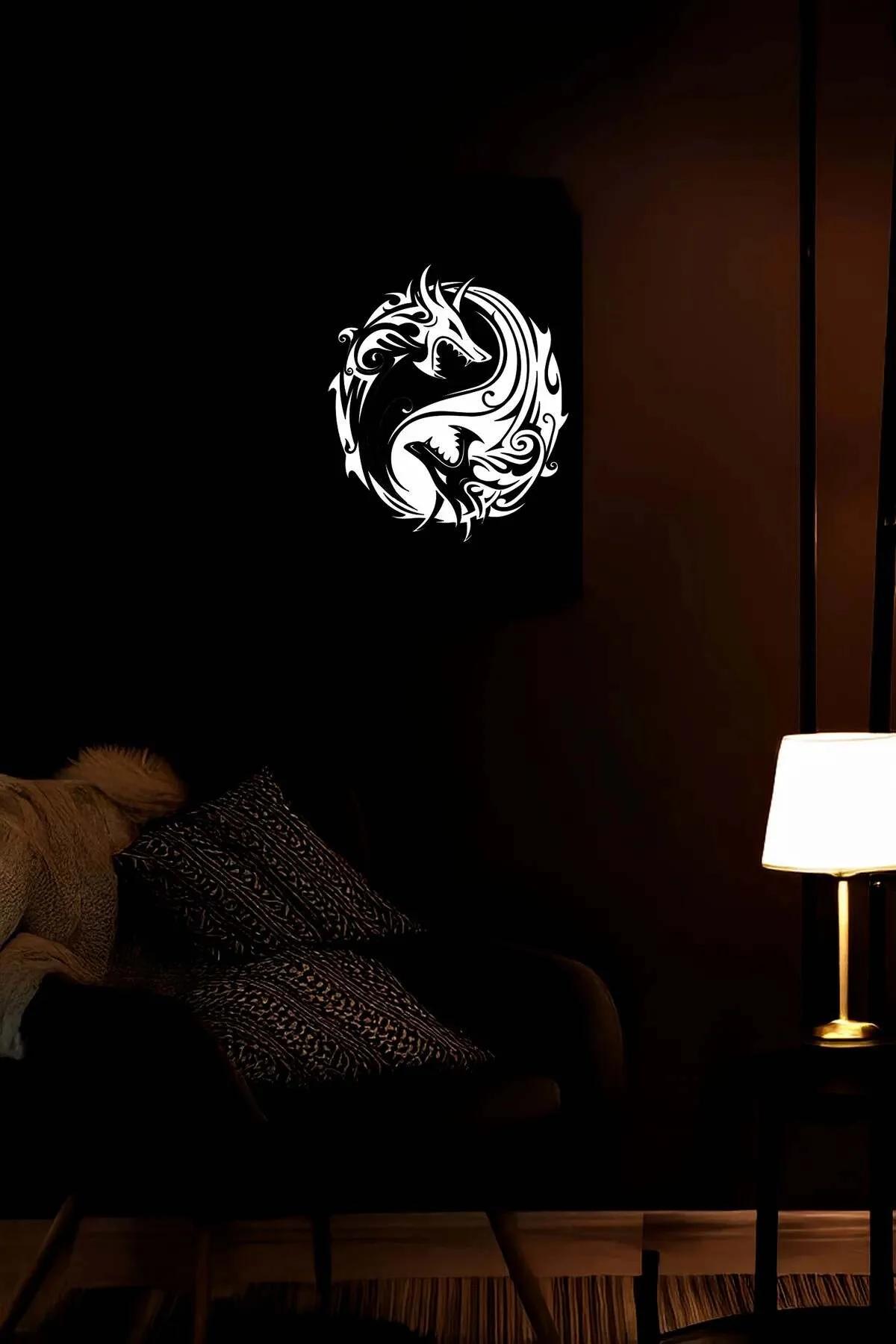 Reflective Dragon Yin Yang Symbol Wall Art