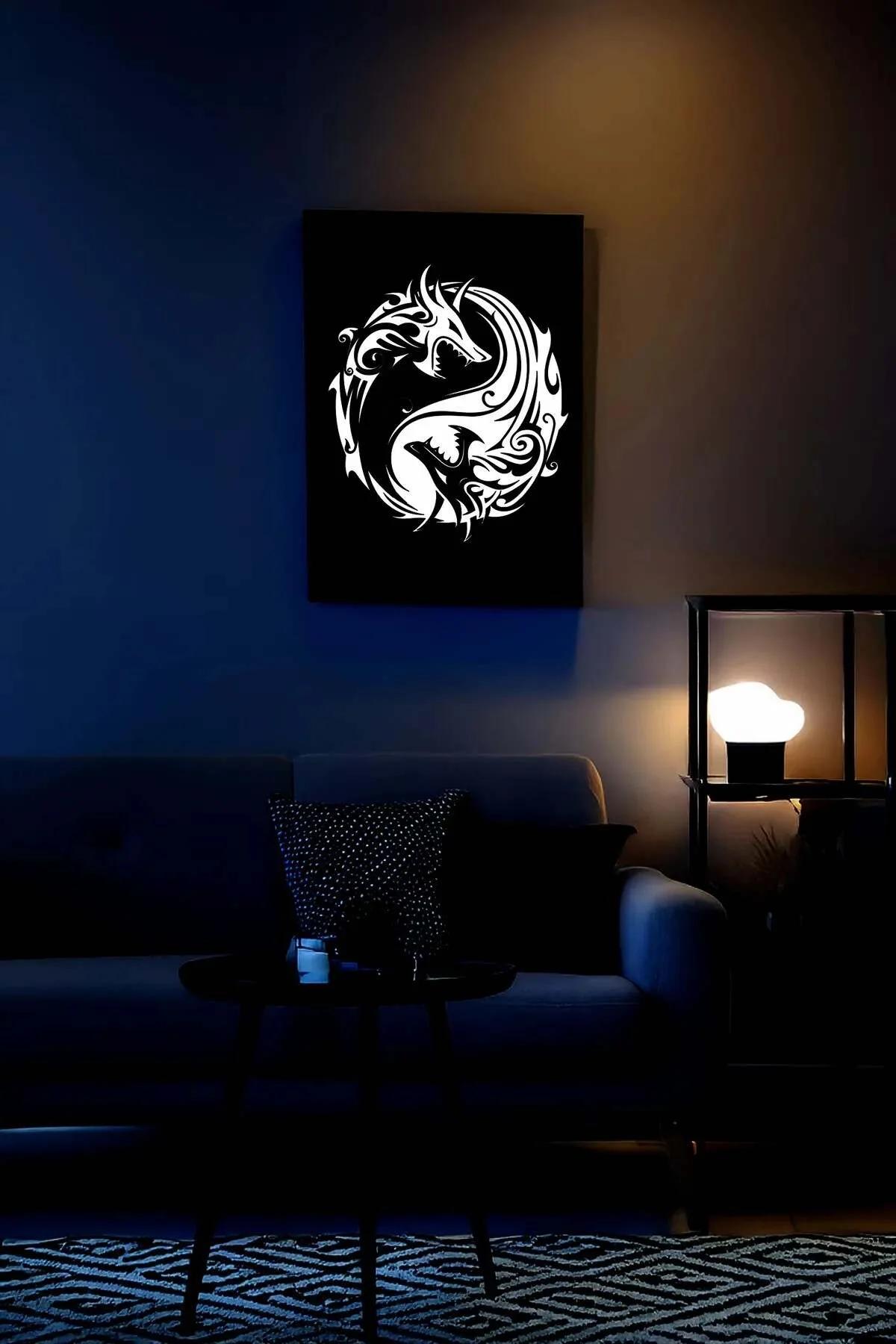 Reflective Dragon Yin Yang Symbol Wall Art