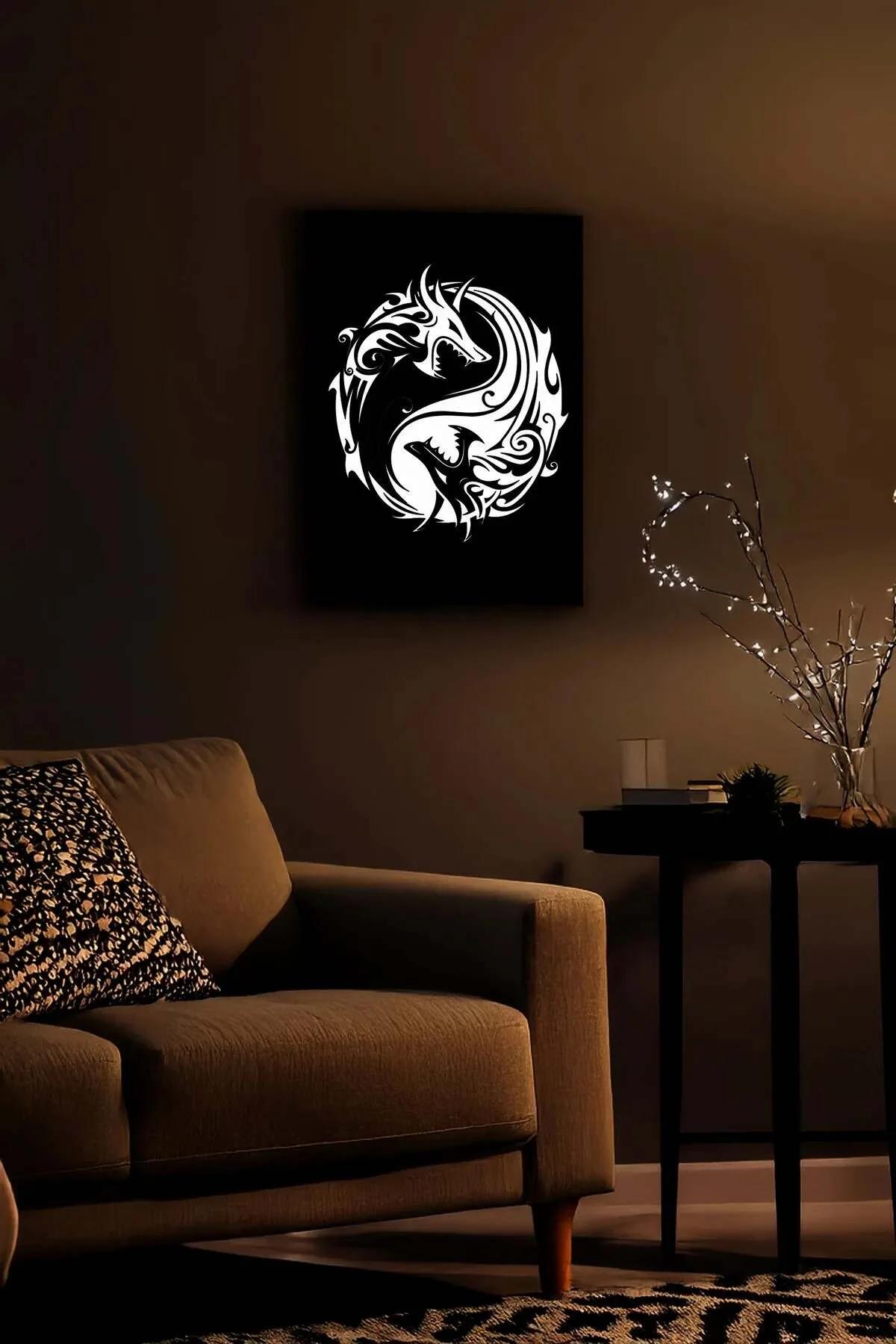 Reflective Dragon Yin Yang Symbol Wall Art