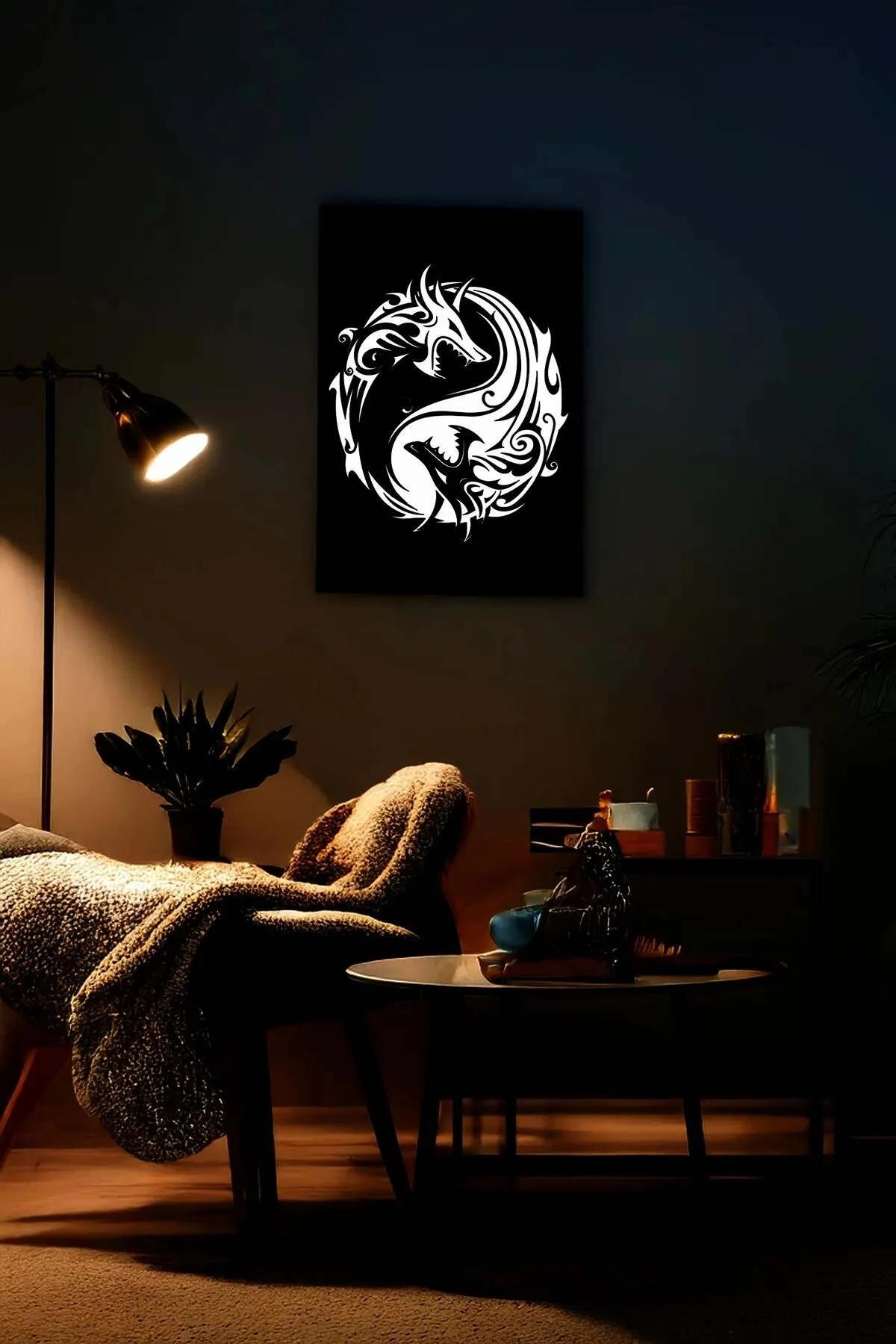 Reflective Dragon Yin Yang Symbol Wall Art