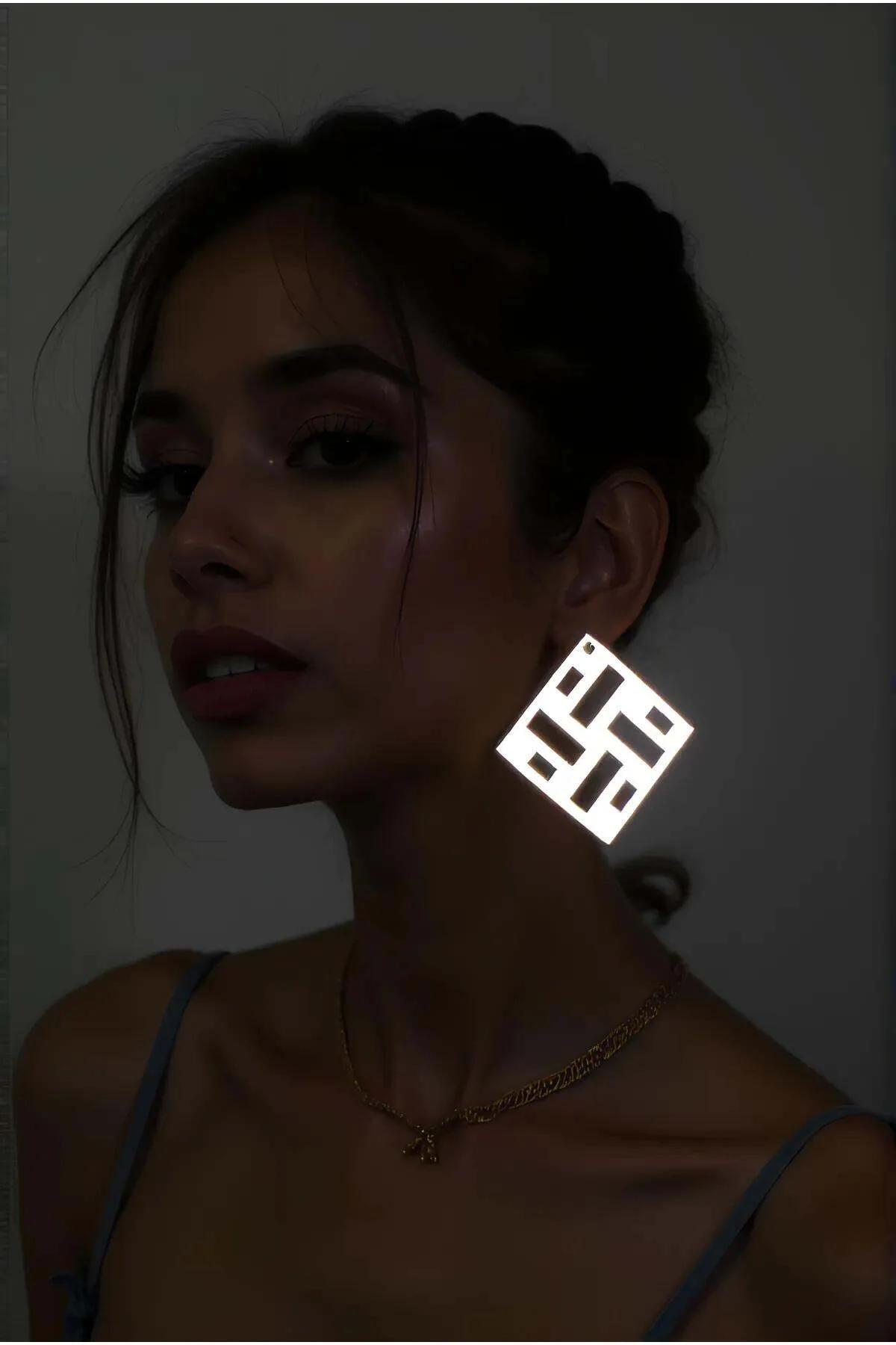 Reflective Geometric Square Cutout Earrings