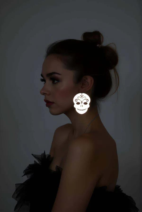 Reflective Sugar Skull Earrings, Laser Cut Novelty