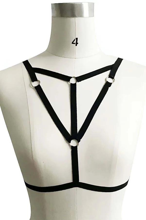 Adjustable Strappy Chest Harness with O-Ring Details