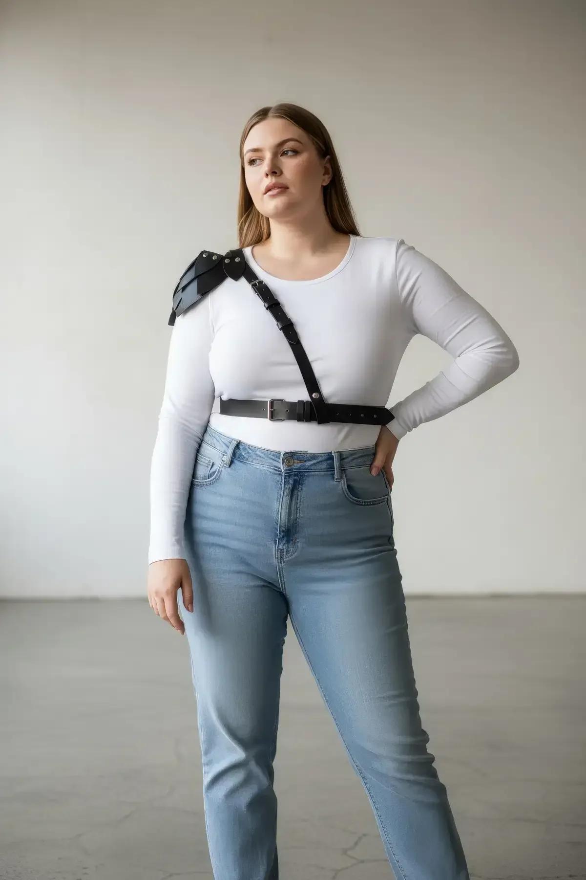 Shoulder Harness with Tiered Faux Leather Epaulette