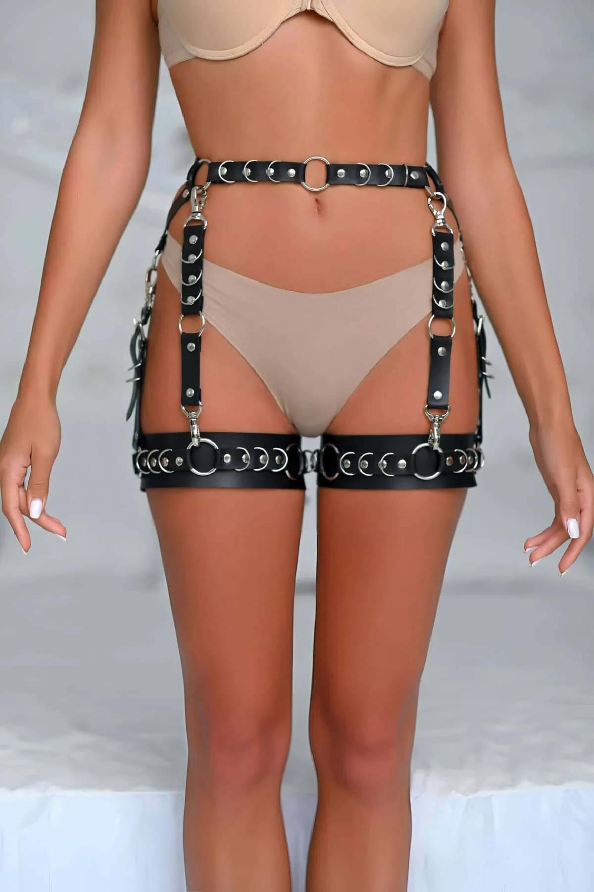 Adjustable Waist & Thigh Garter Harness with O-Rings