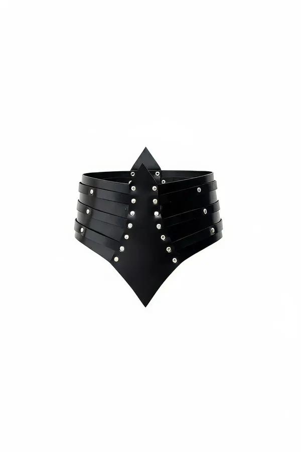 Sculpted Faux Leather Corset Belt with Silver Studs