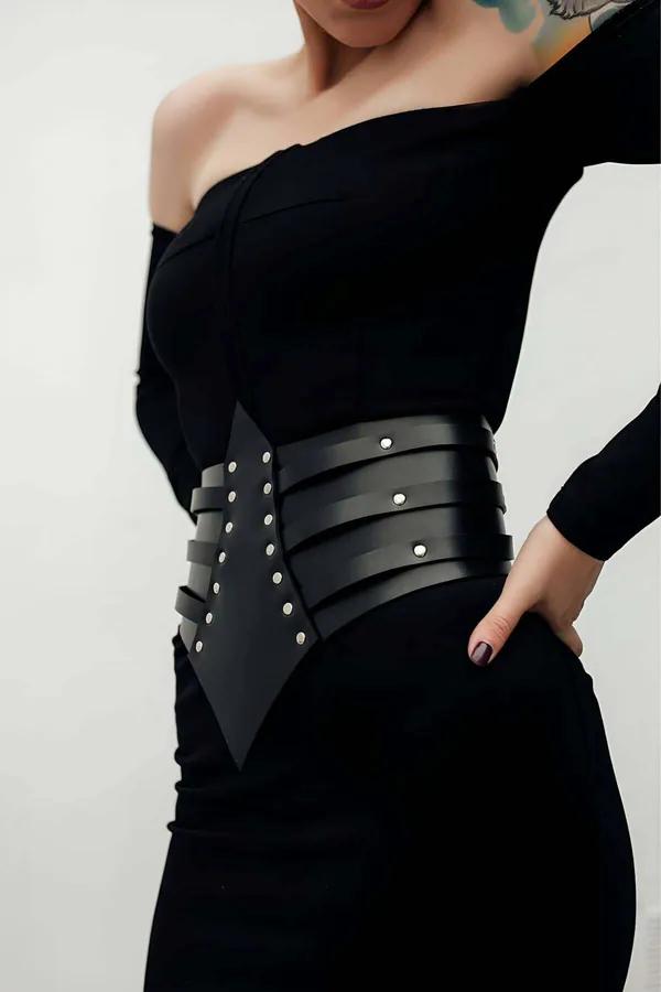 Wide Waist Cinch Belt with Rivet Accents