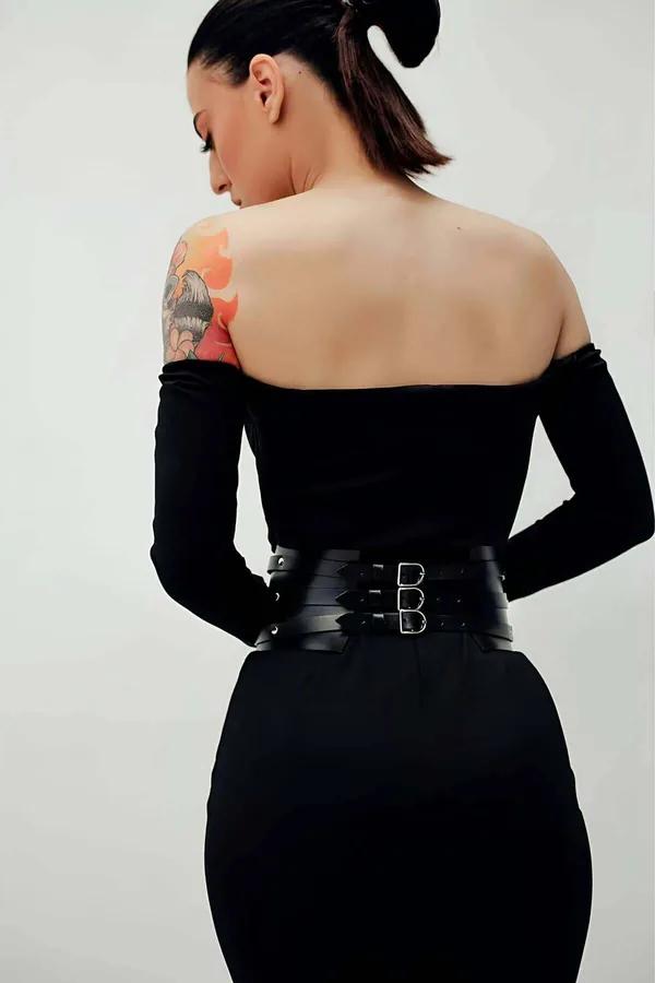 Wide Waist Cinch Belt with Rivet Accents