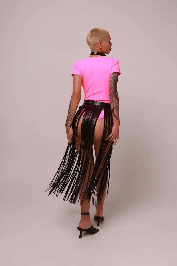 Long Fringe Overlay Skirt with Adjustable Waist Belt