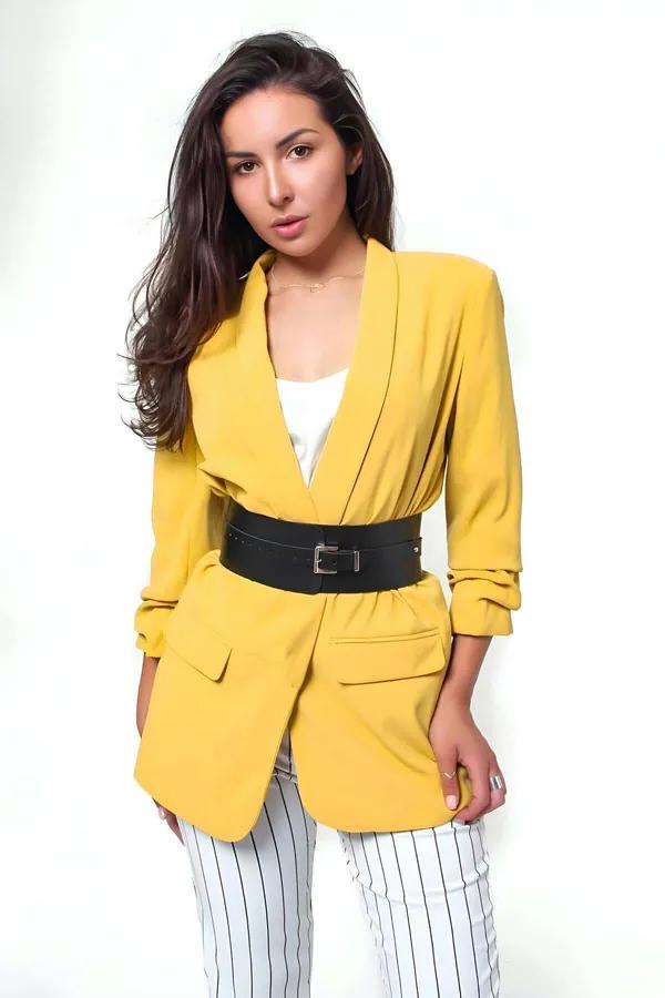 Wide Faux Leather Cinch Belt with Buckle