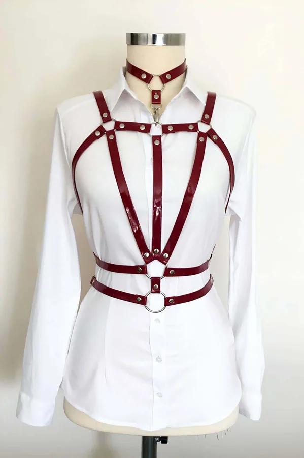 Crimson Patent Halterneck Body Harness