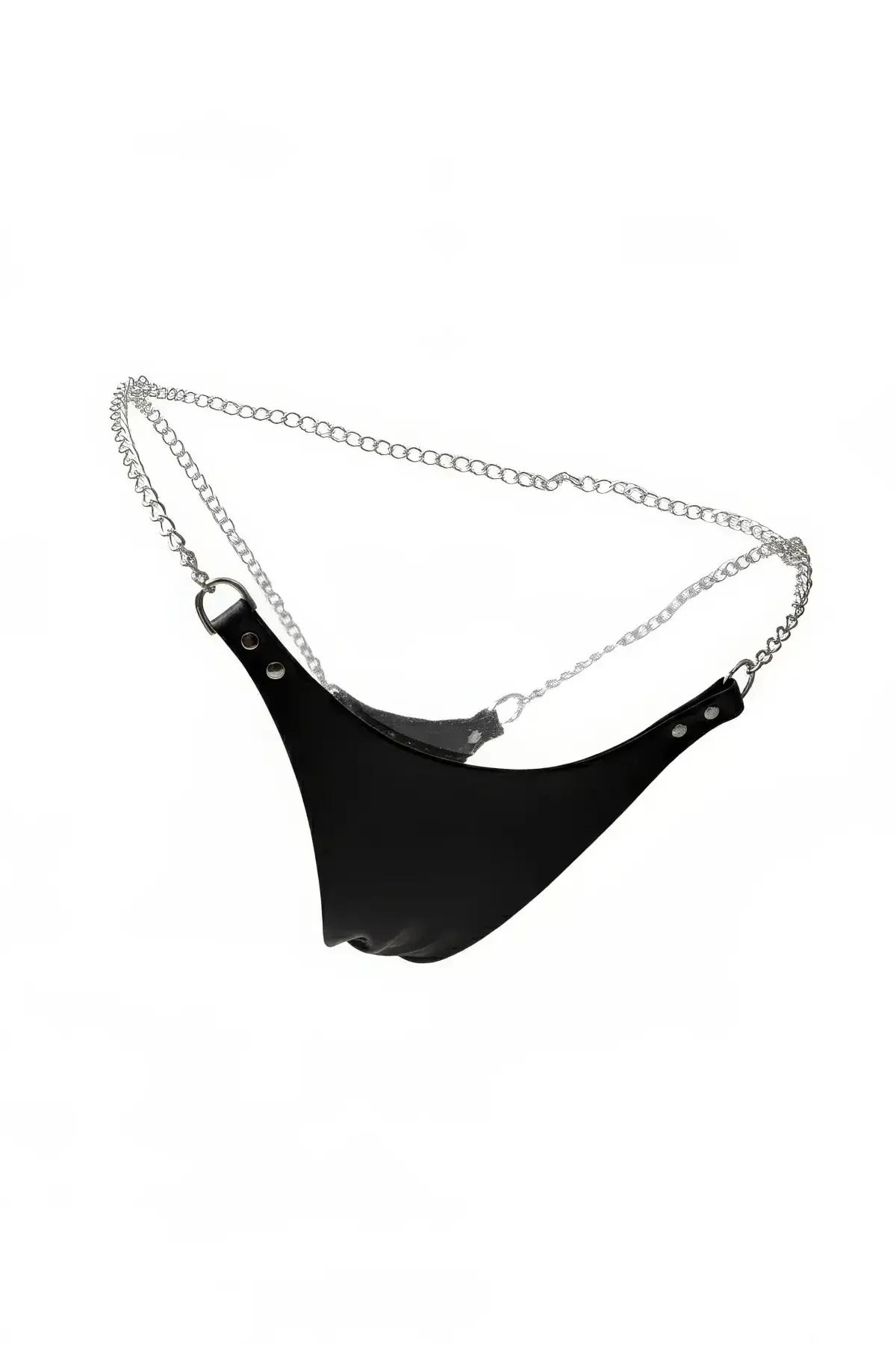 Faux Leather Minimalist Chain Thong Harness
