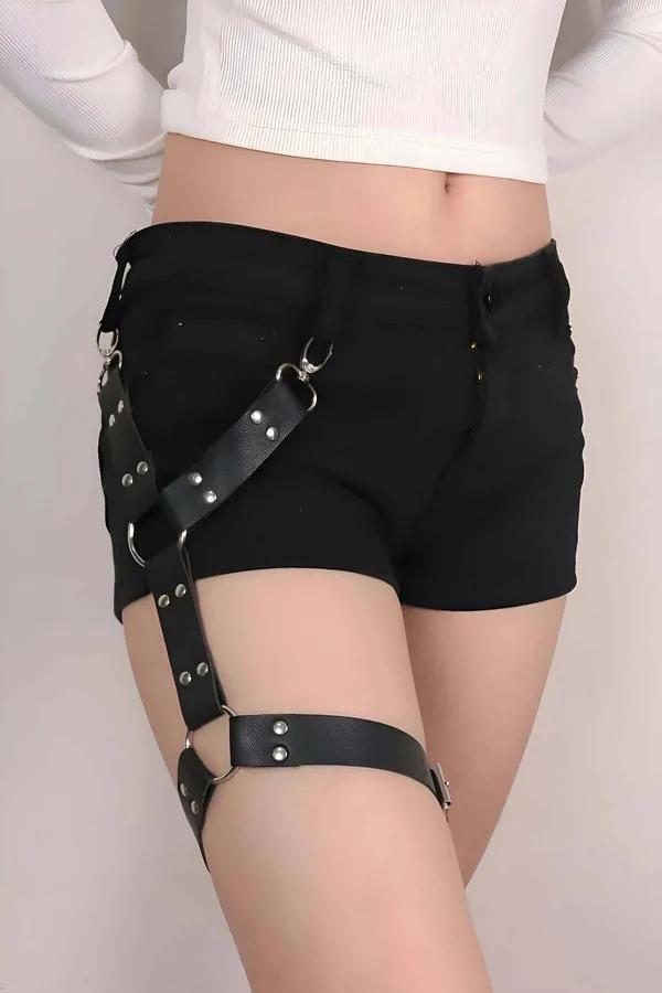 Adjustable Vegan Leather Single Leg Garter Harness