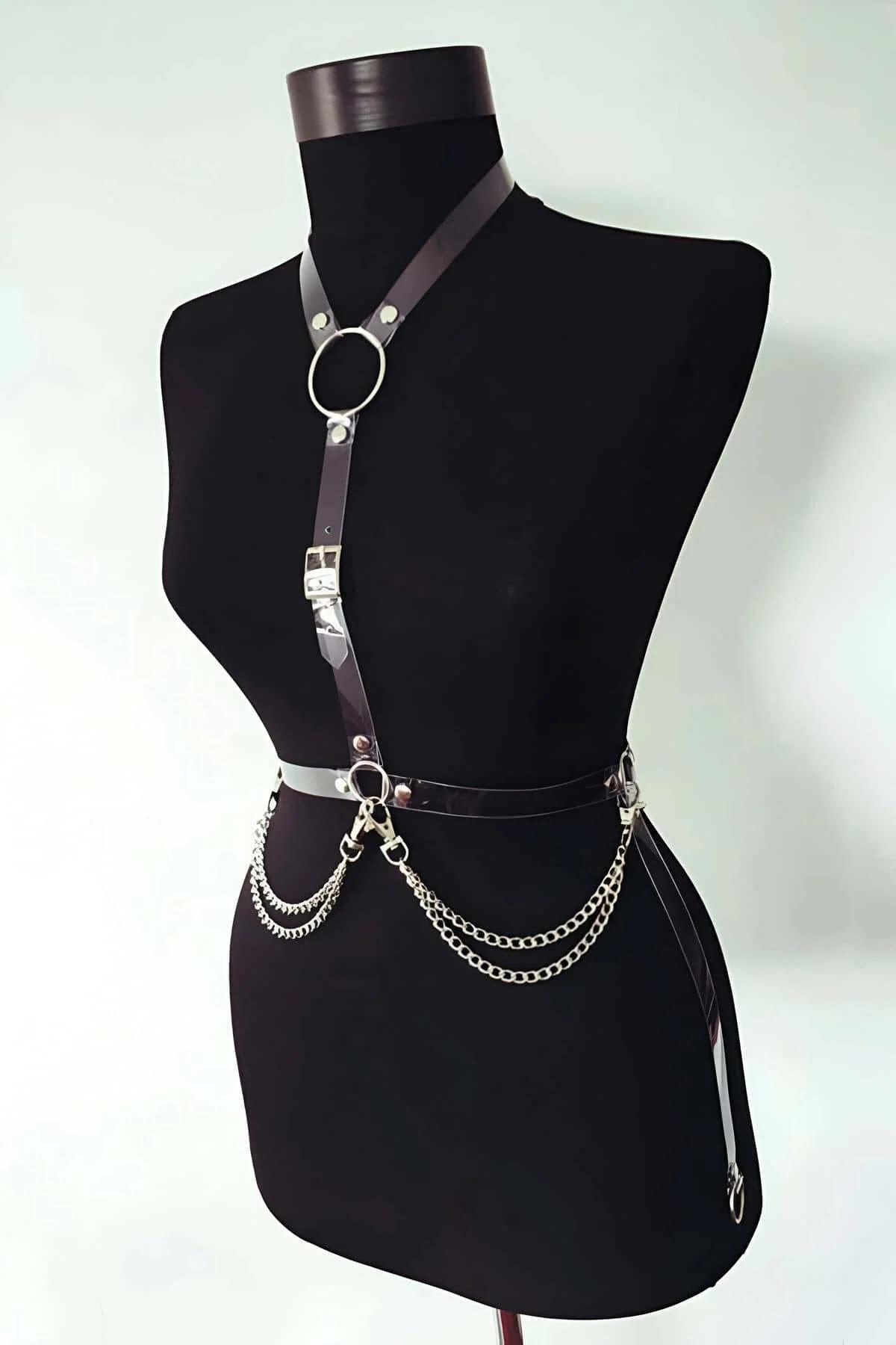 Adjustable Body Harness with O-Ring and Silver Chains