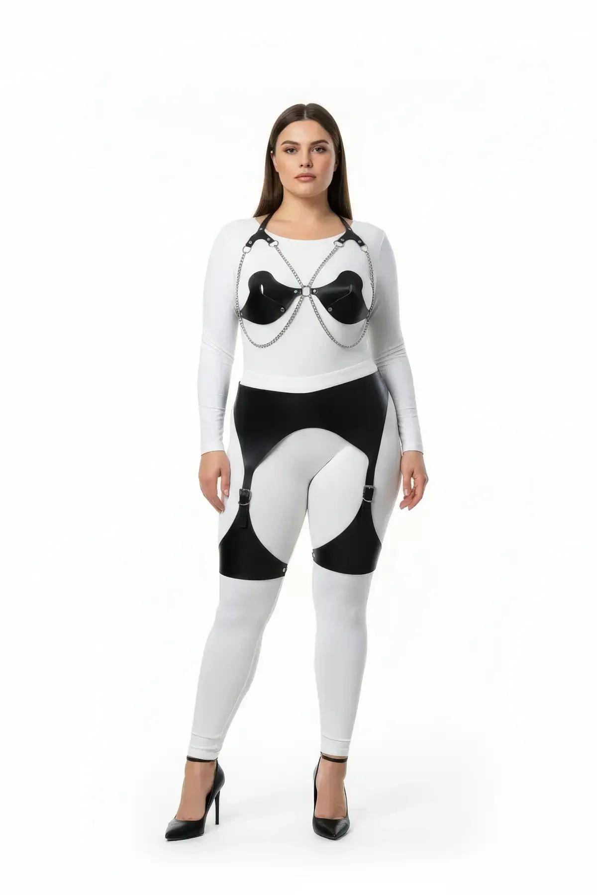 Chest Harness & Garter Set with Chain Detail