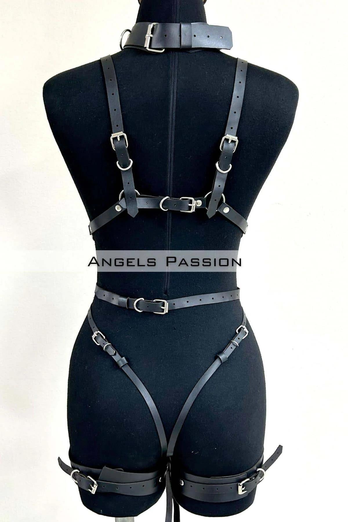 Full Body Harness with Choker, Chain & Thigh Cuffs