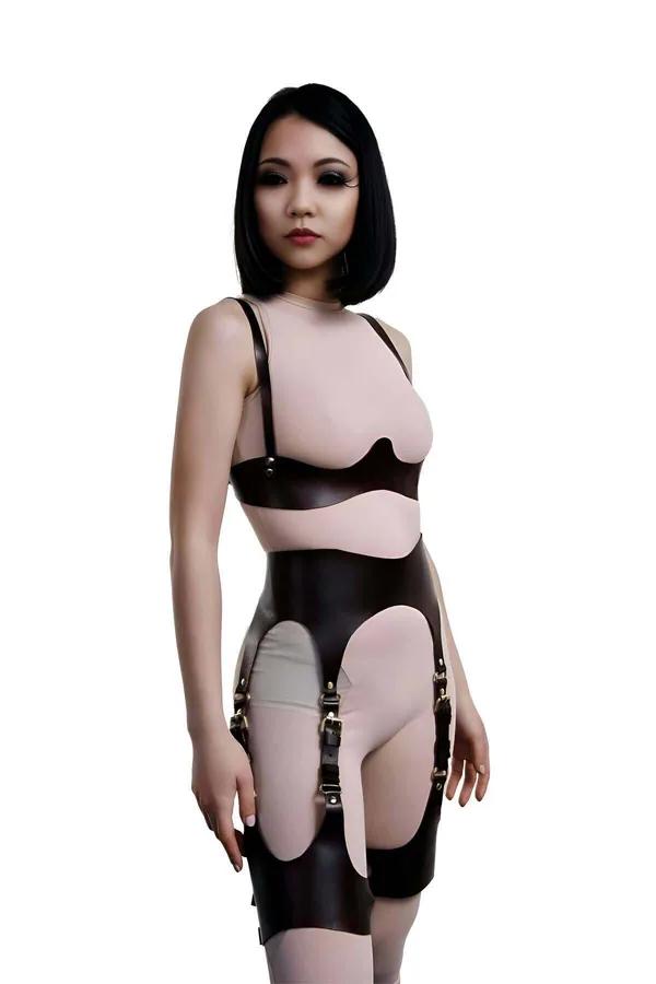 Dark Brown Faux Leather Harness Garter Set
