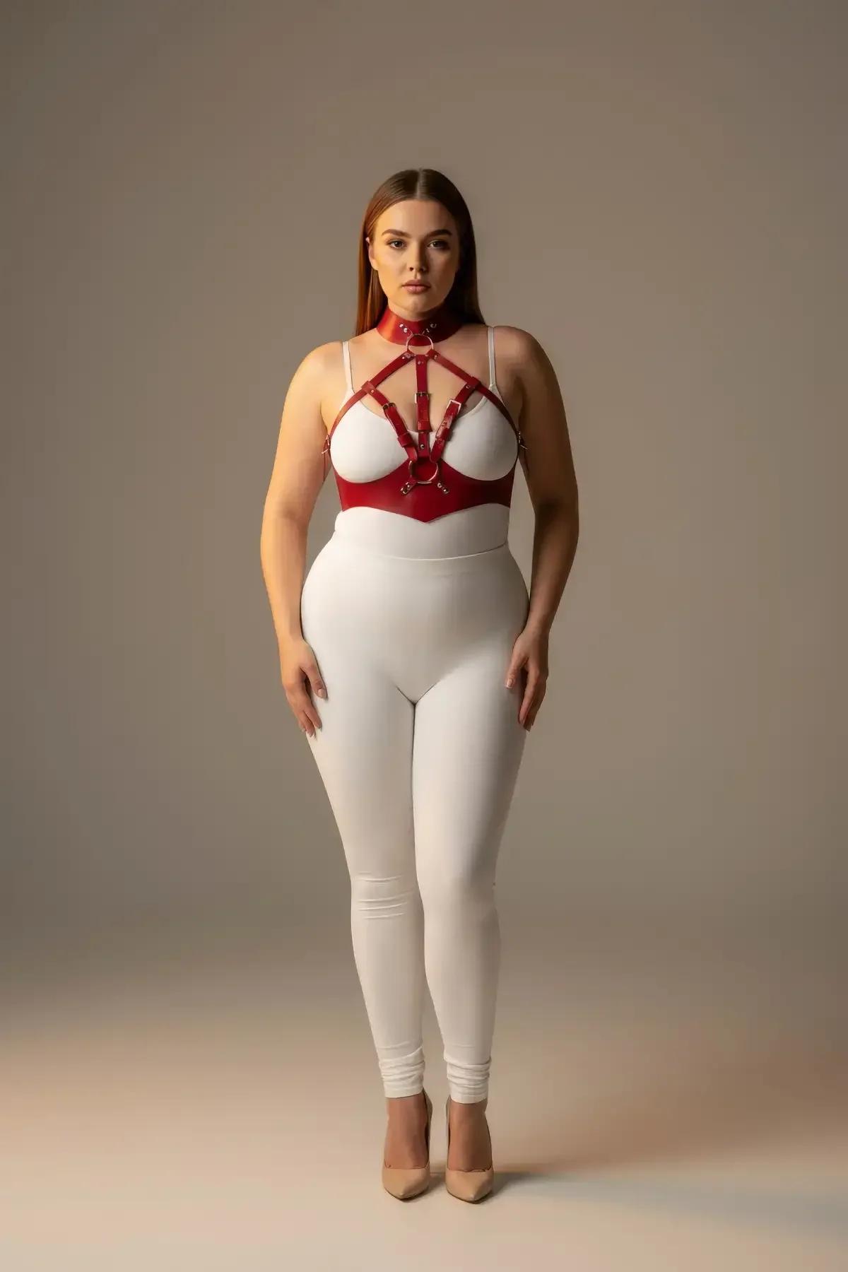 Red Strappy Harness with Choker Collar
