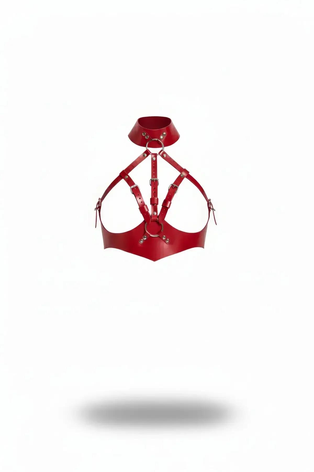 Faux Leather Caged Chest Harness with O-Ring Choker
