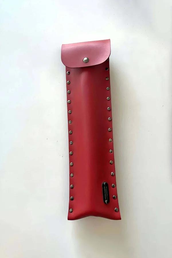 Red Faux Leather Flogger with Riveted Storage Pouch