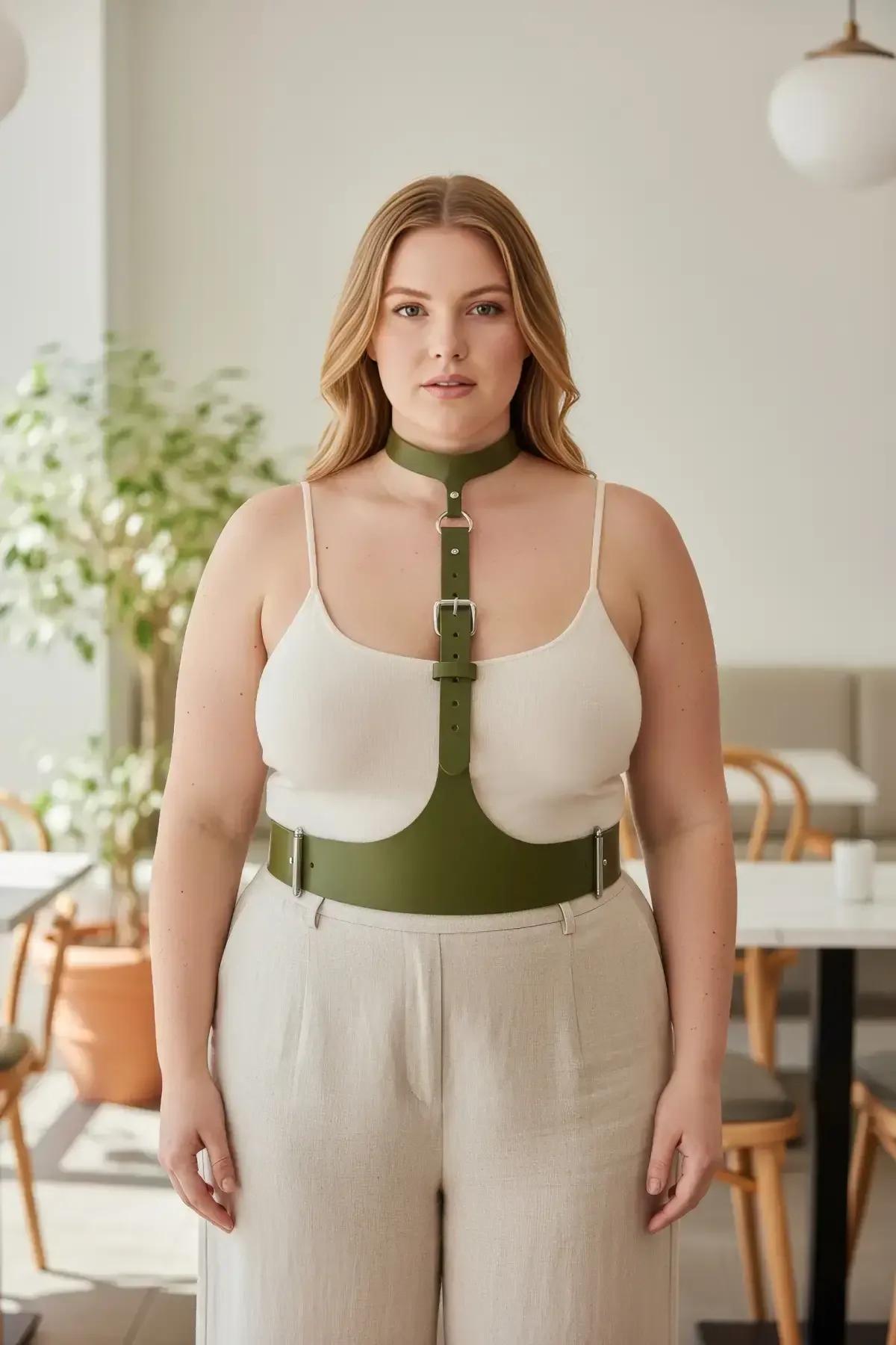 Khaki Faux Leather Underbust Harness Belt
