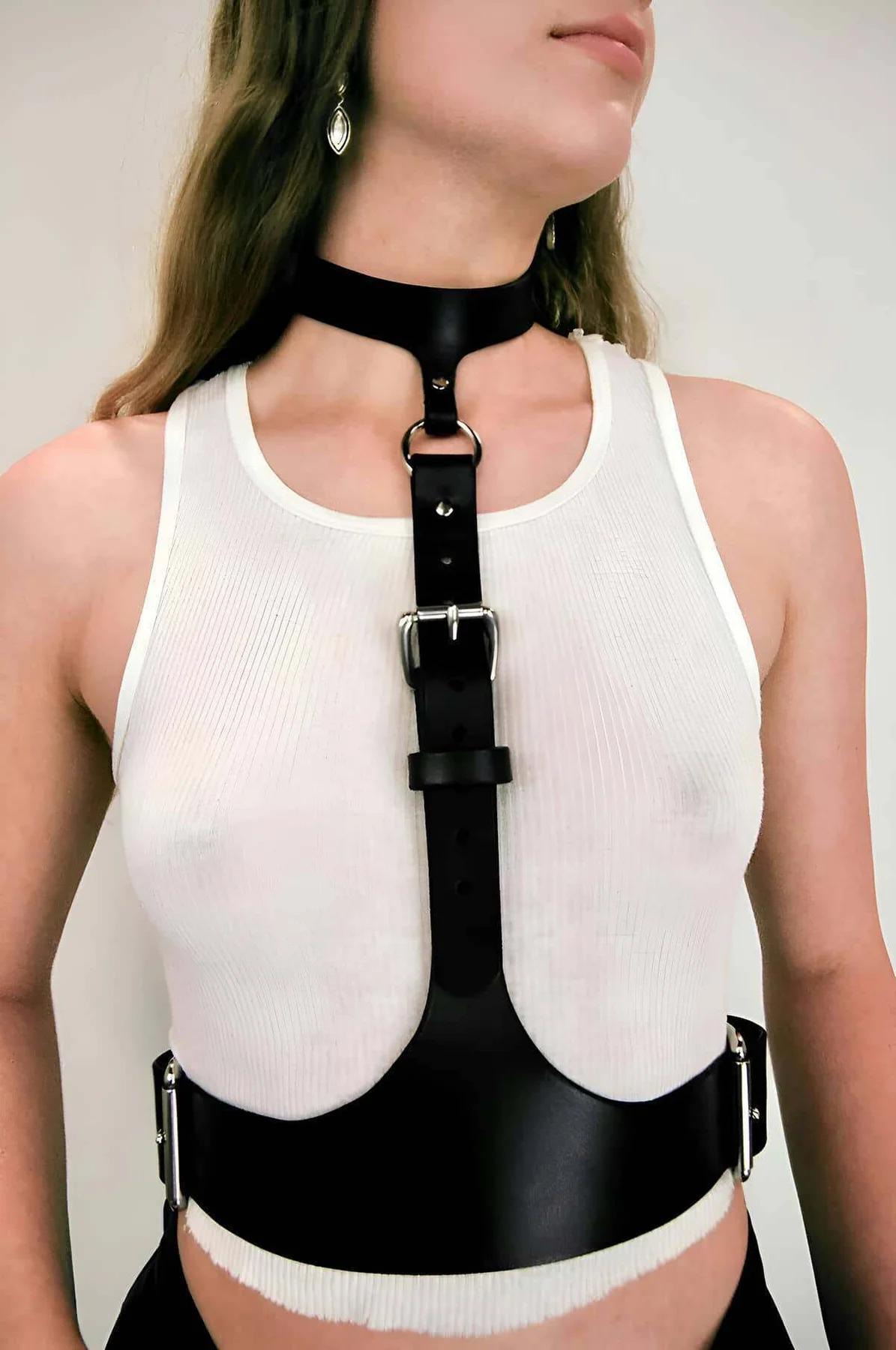 Adjustable Faux Leather Body Harness with Buckle
