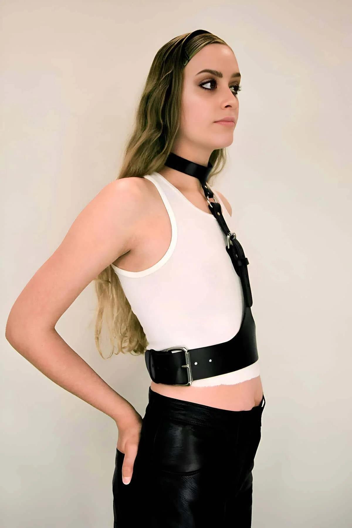 Adjustable Faux Leather Body Harness with Buckle