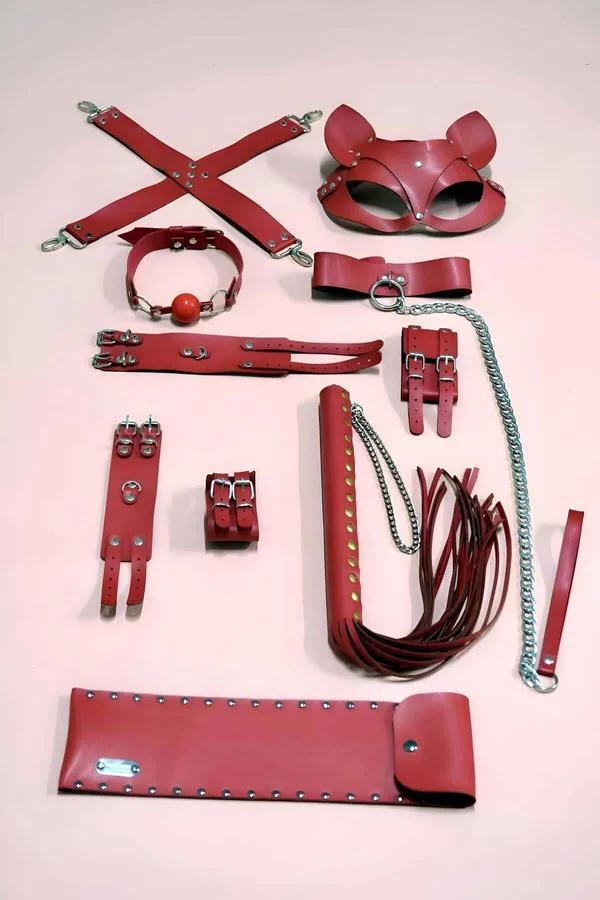 Red Faux Leather Restraint & Accessory Kit