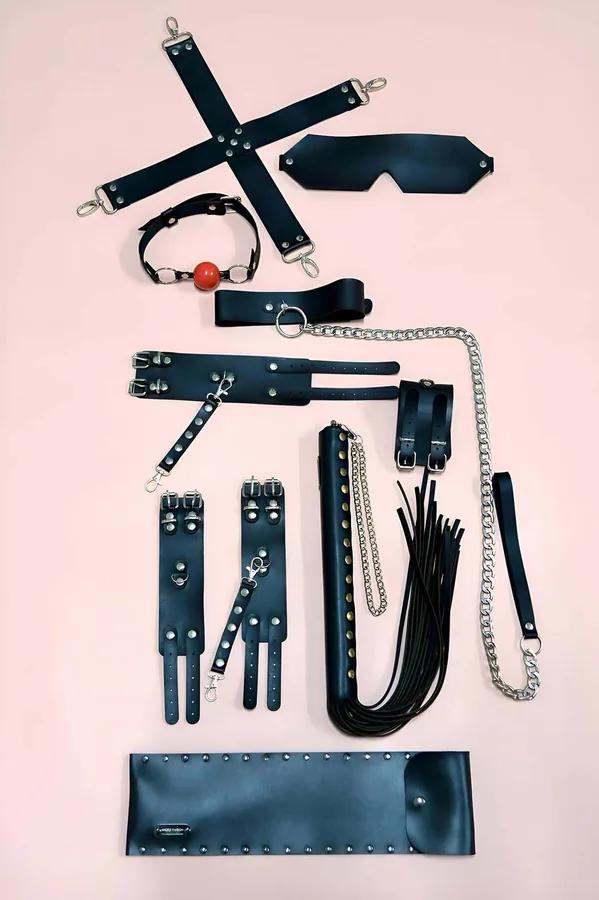 Complete Faux Leather Accessory Set with Handcuffs & Blindfold