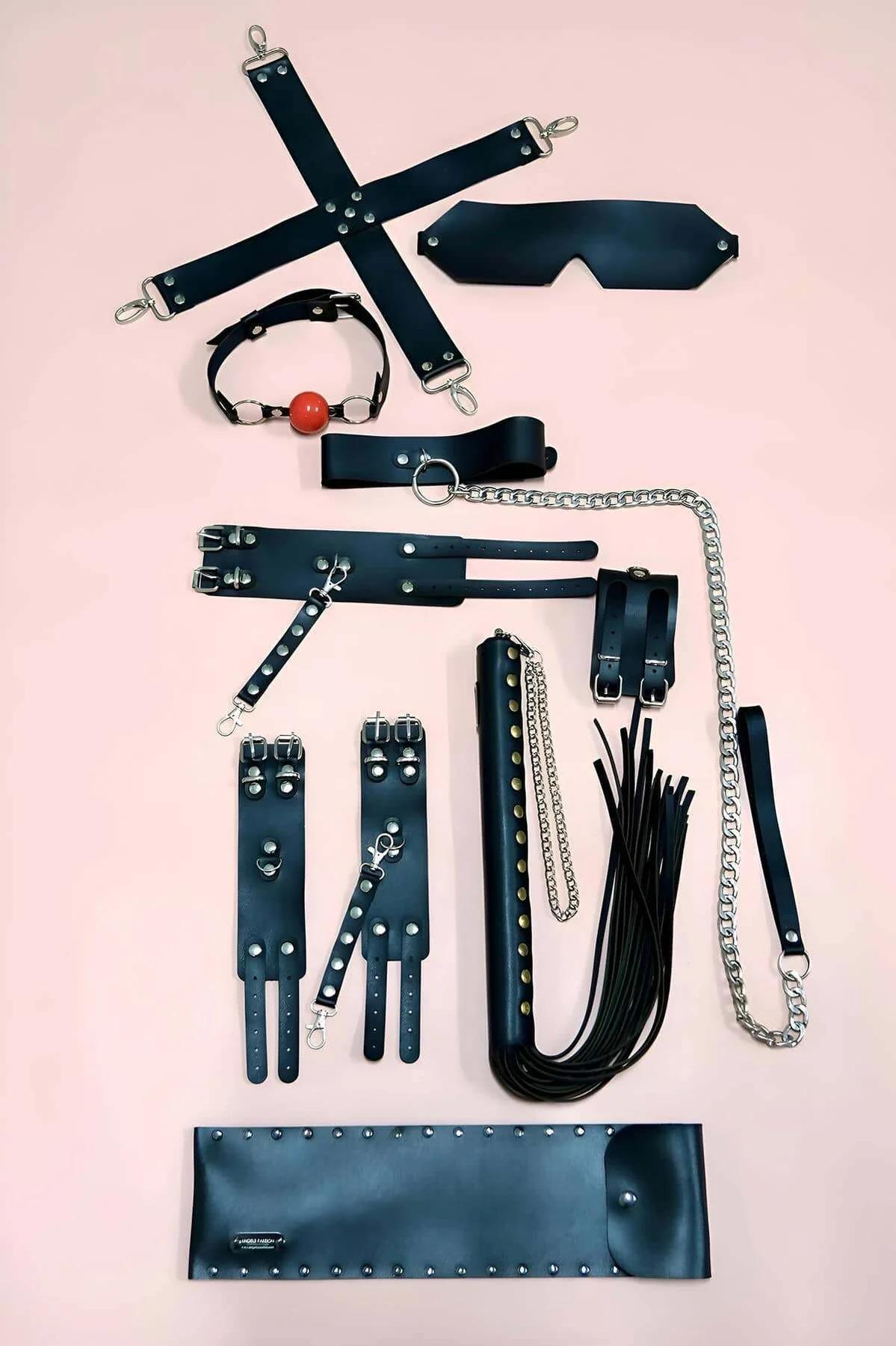 Complete Faux Leather Accessory Set with Handcuffs & Blindfold
