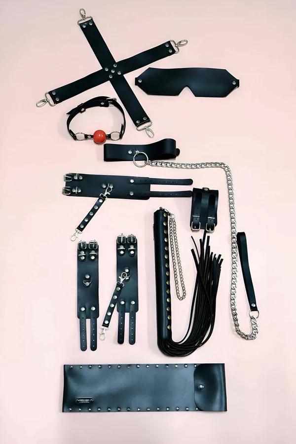 Complete Faux Leather Accessory Set with Handcuffs & Blindfold
