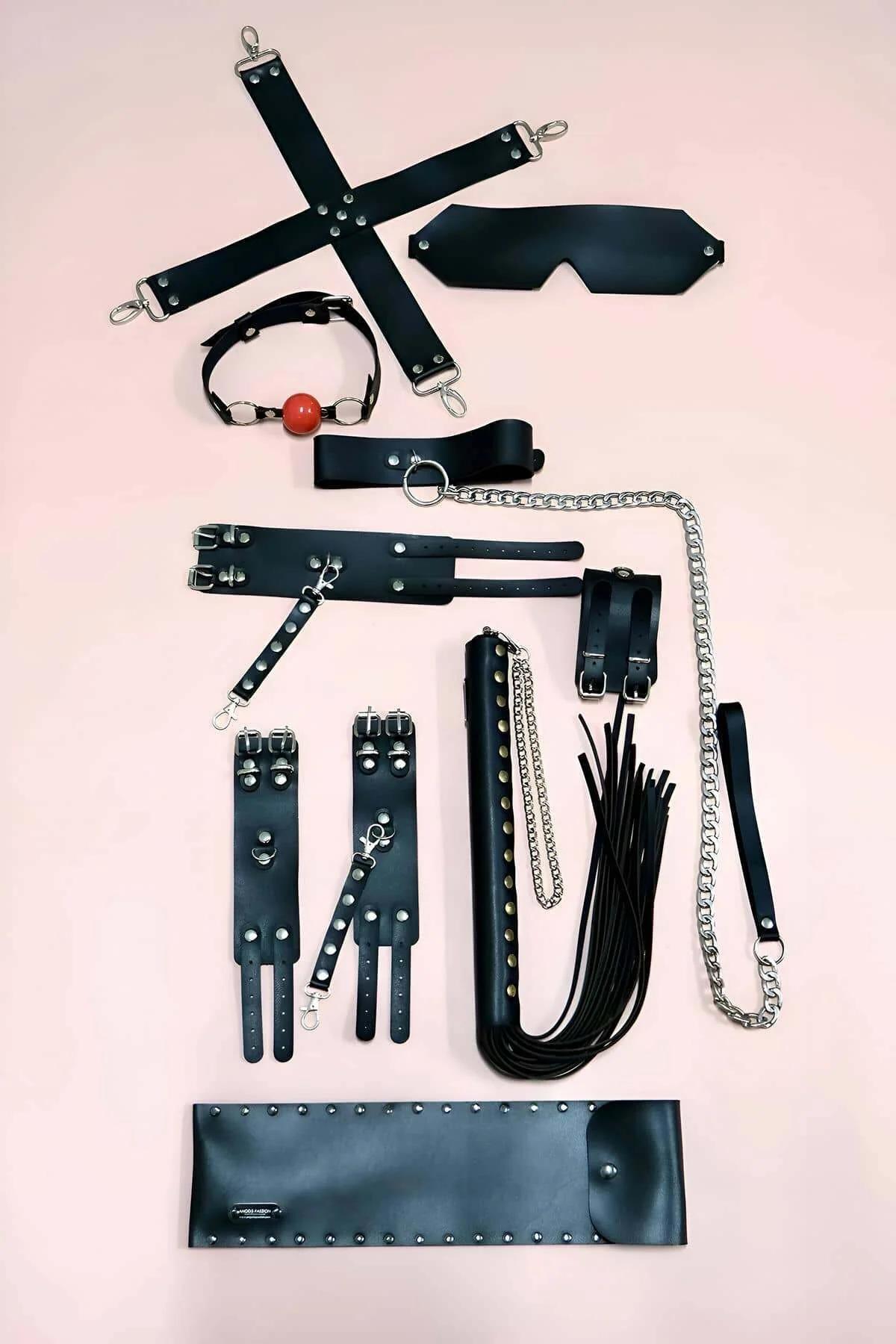 Complete Faux Leather Accessory Set with Handcuffs & Blindfold