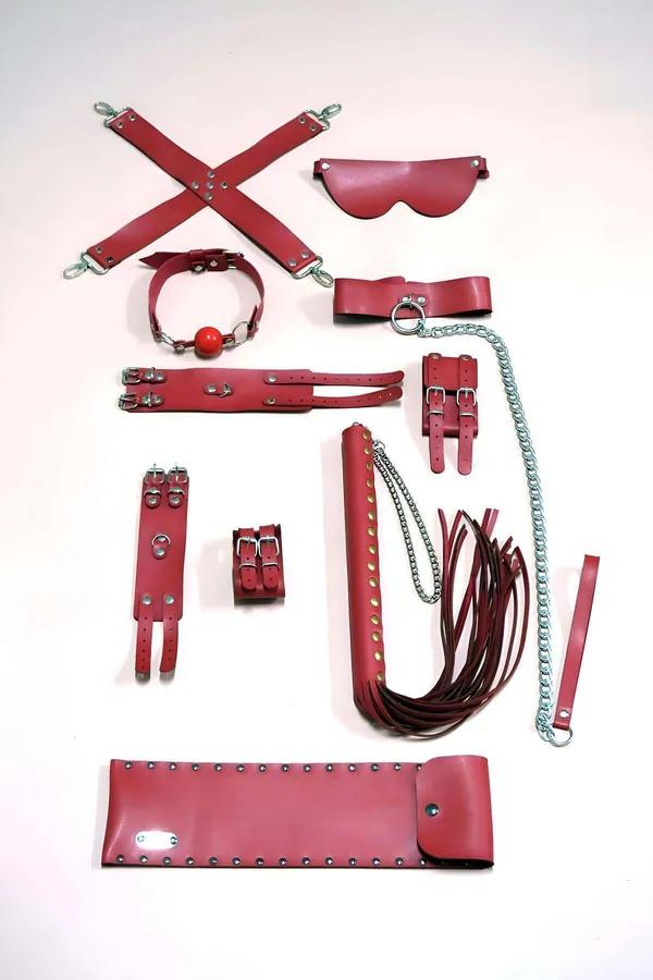 Red Faux Leather Restraint Play Kit with Accessories