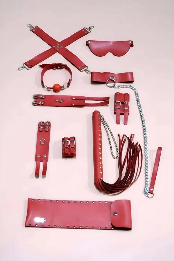 Red Faux Leather Restraint Play Kit with Accessories