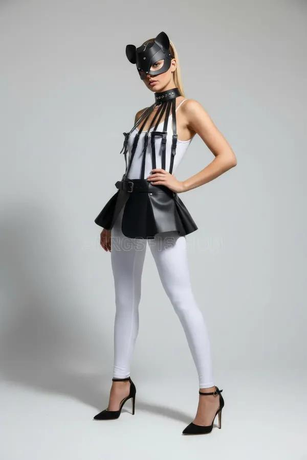 Faux Leather Peplum Harness with Waist Belt