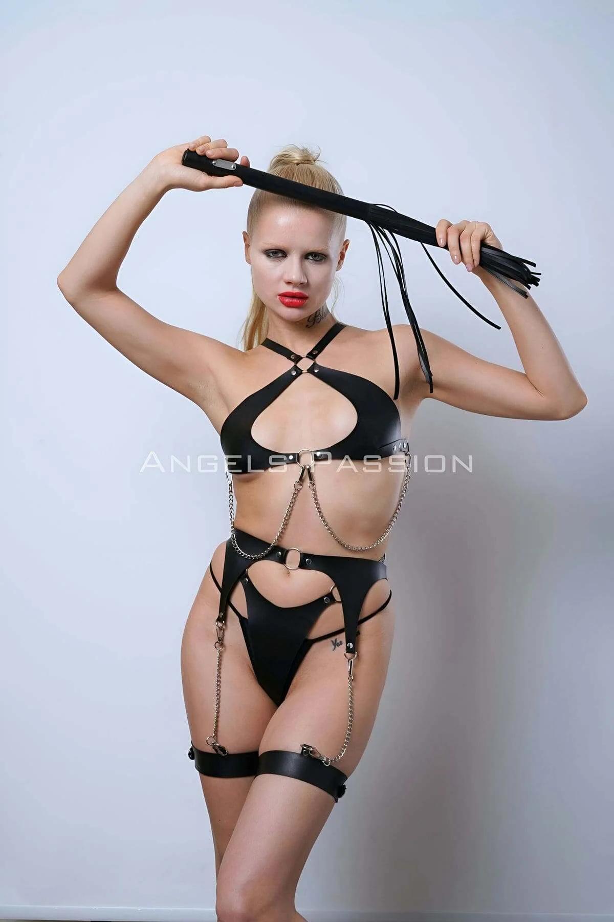 Faux Leather Full Body Harness with Chest & Garter Straps