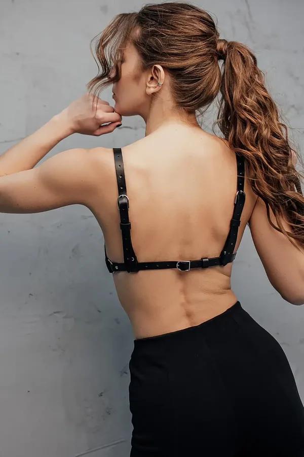 Faux Leather Bra Harness with Chain Detail