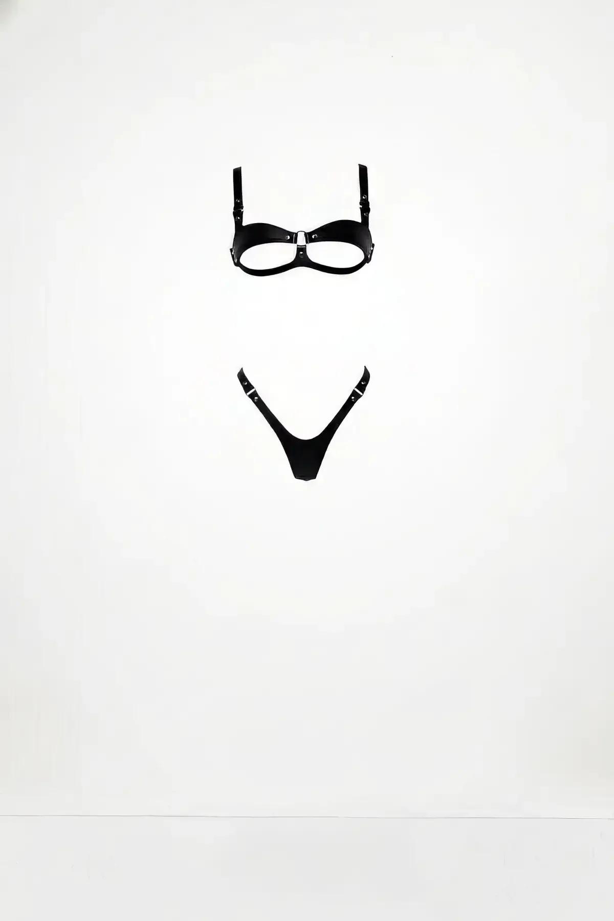 Open-Cup Harness Bra & Thong Set with O-Ring Detail