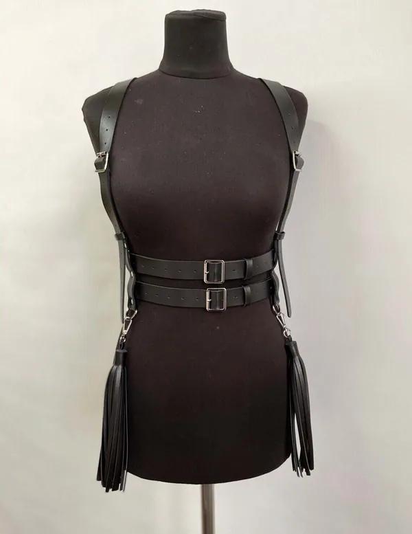 Strappy Faux Leather Body Harness with Tassels
