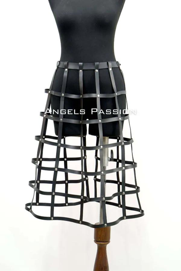 Caged Faux Leather Skirt Harness with Silver Studs