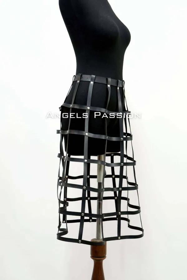 Caged Faux Leather Skirt Harness with Silver Studs