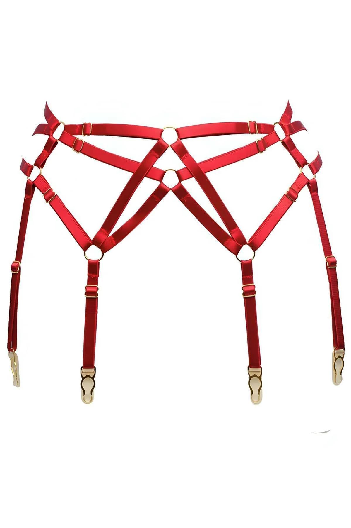 Adjustable Strappy Red Garter Harness