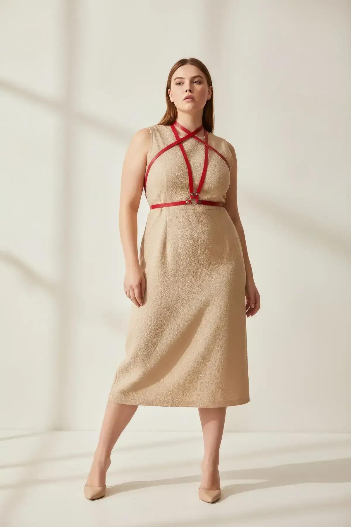 Red Faux Leather Overbust Harness with Waist Belt