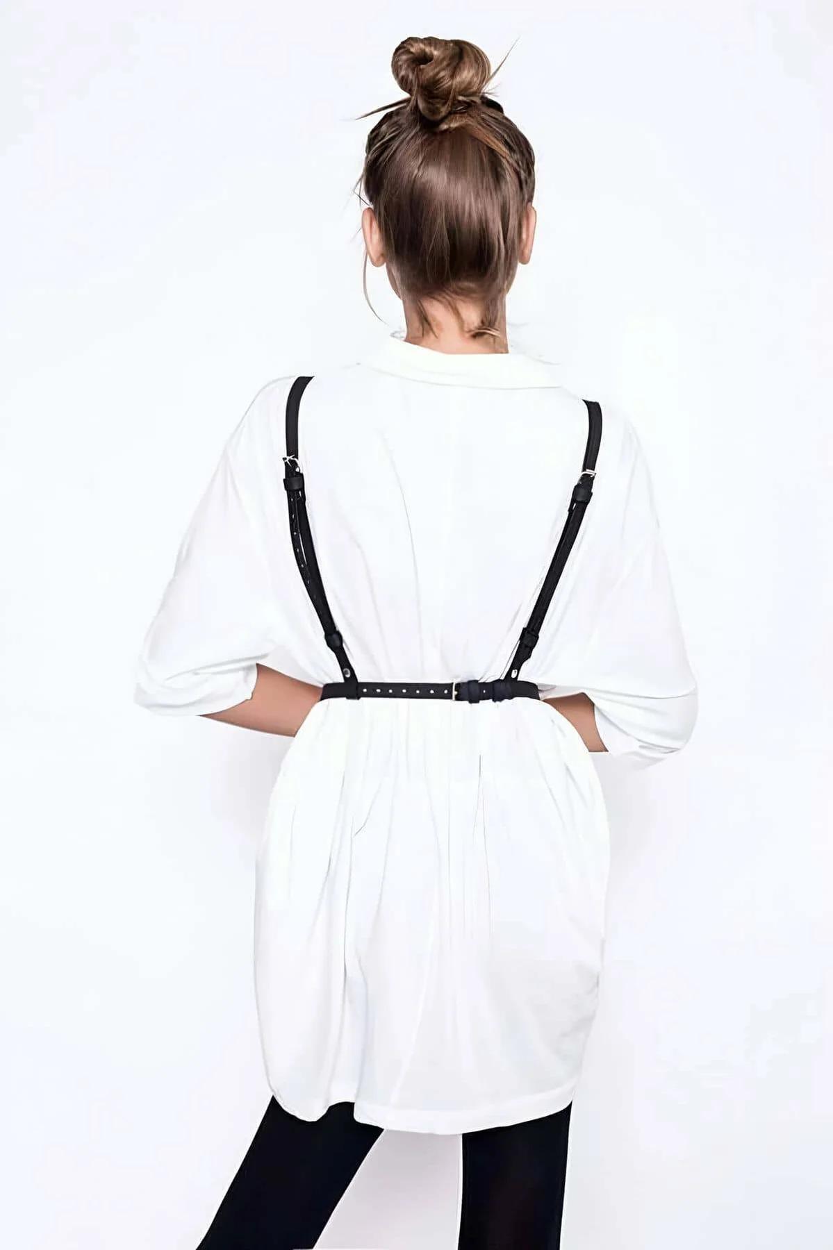 Adjustable Faux Leather Chest Harness with O-Ring