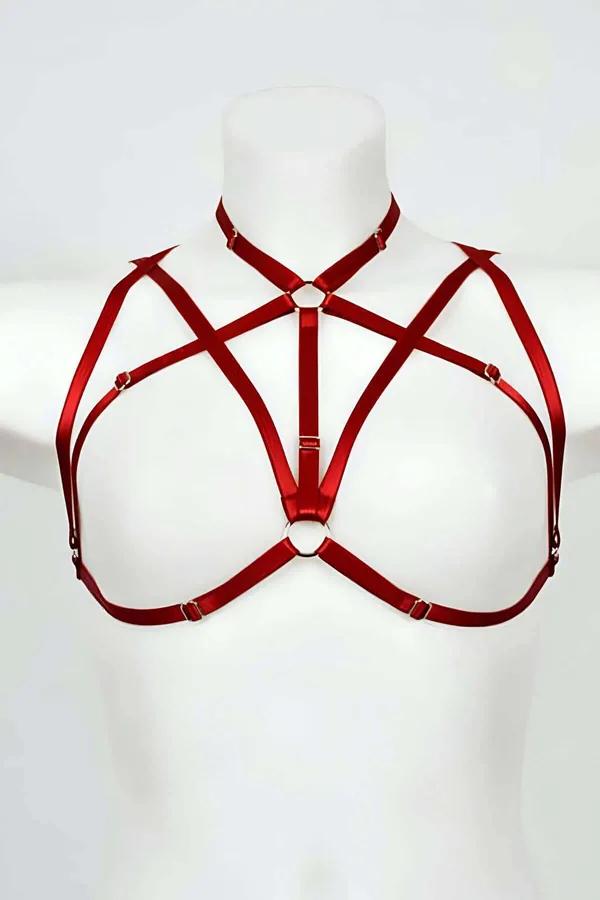 Strappy Red Harness with O-Ring Detail